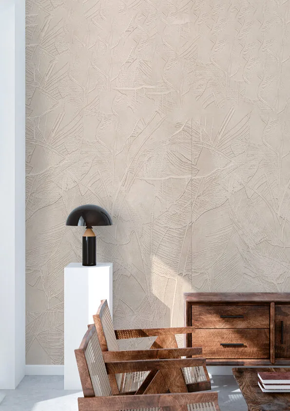 Wohnraum mit SPC-Wandpaneelen in Reliefoptik Dune Mist